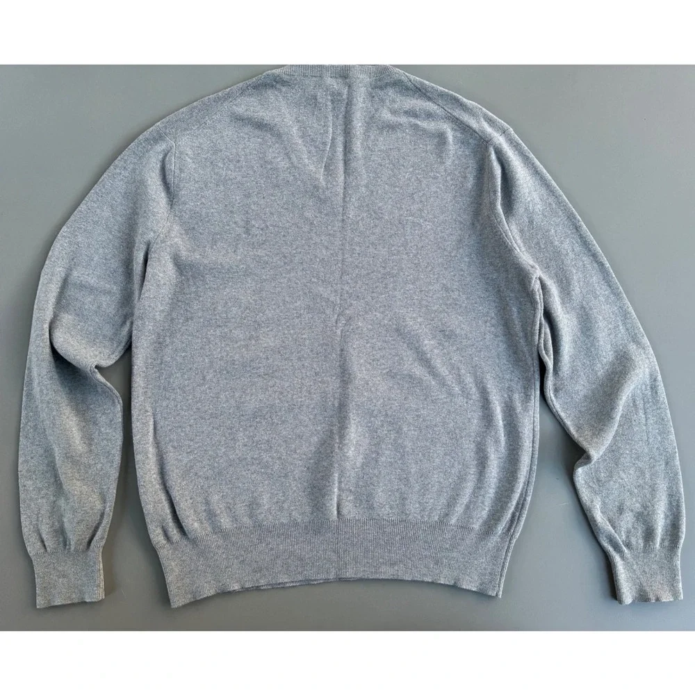 Polo Ralph Lauren Mens Gray Pima Cotton V-Neck Sweater Small Green Pony Logo
